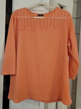 NWOT Apricot Lace Yoke Waffle Textured Top